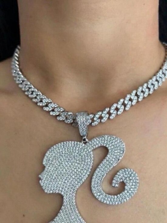 Barbie Cuban Pendant Necklace 16 Inch silver